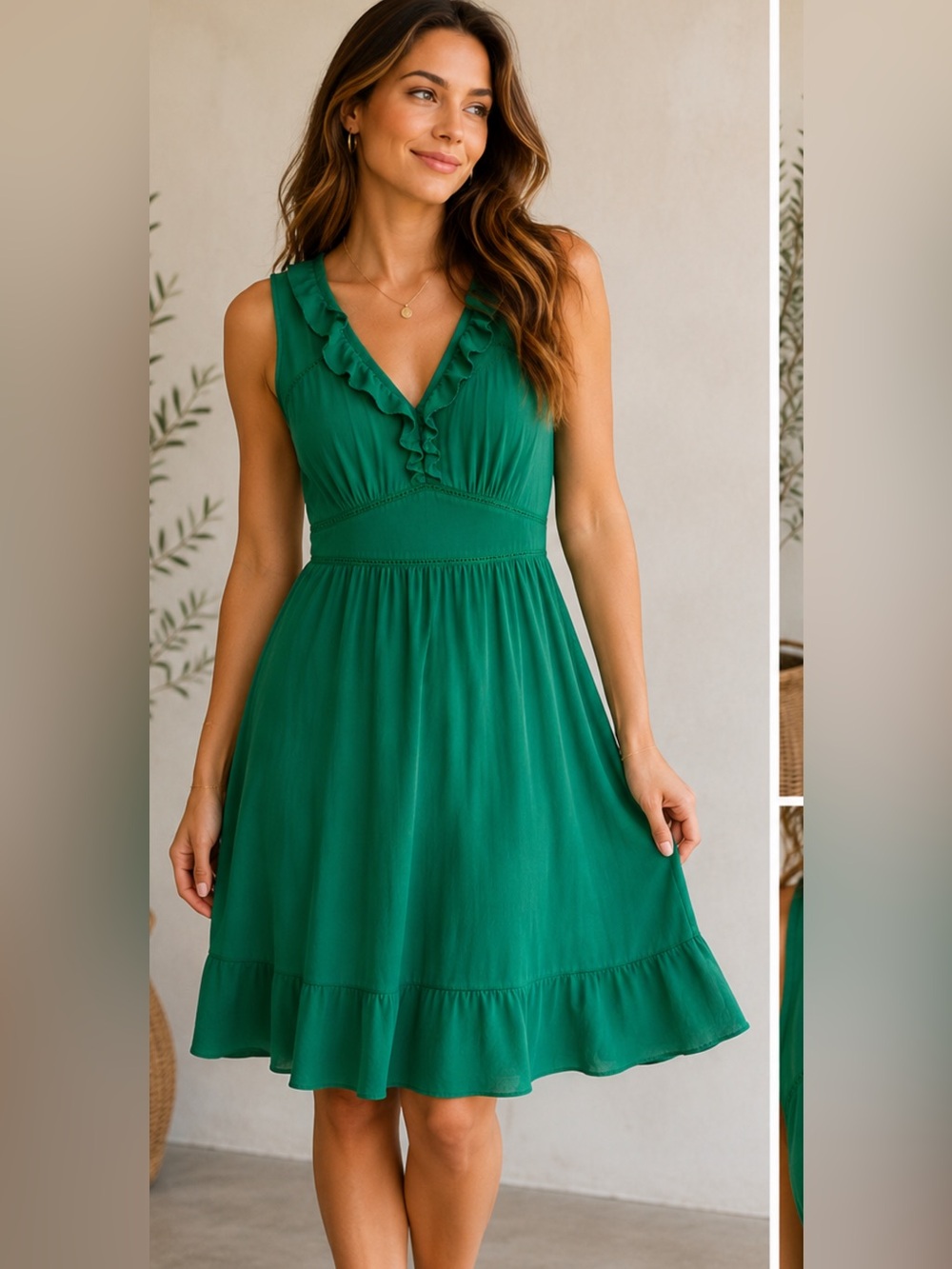 Maeve Anthropologie Emerald Green Ruffle Dress – Size 2